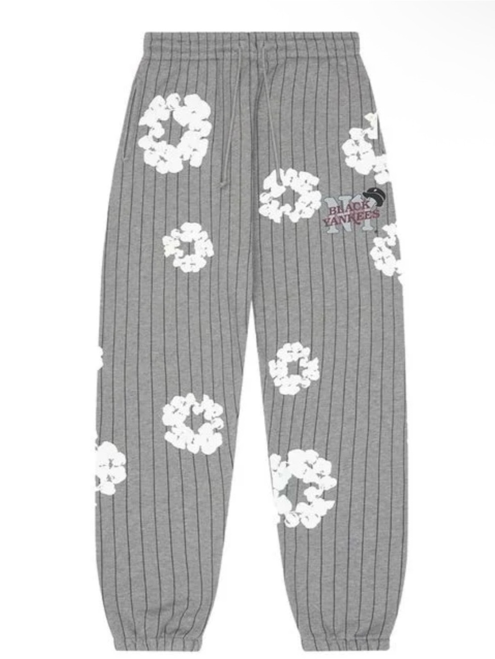 Gray Pinstripe Floral-Print Joggers with Logo